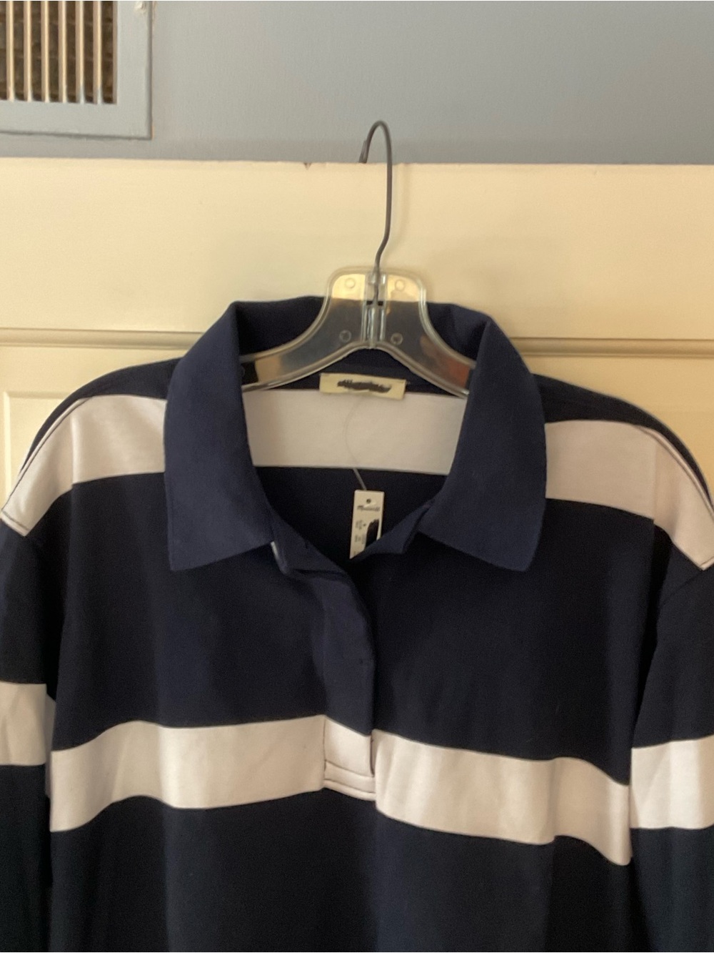 Madewell Rugby Polo Shirt Navy Blue White Stripe Women’s M NWT Preppy Heritage - Picture 5 of 9